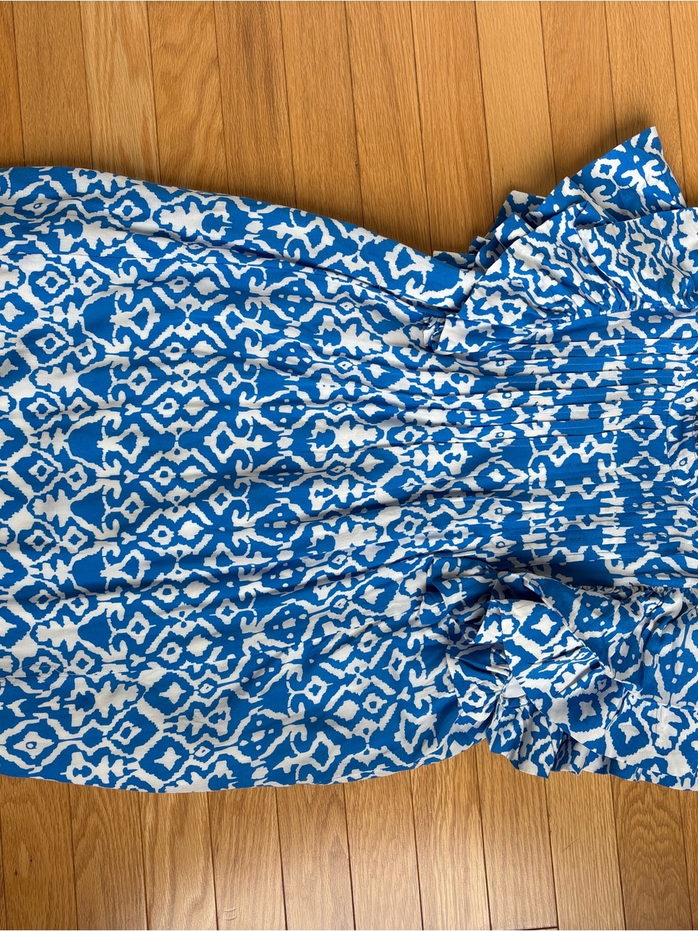 Blue Patterned Ruffle Mini Dress - Picture 2 of 4